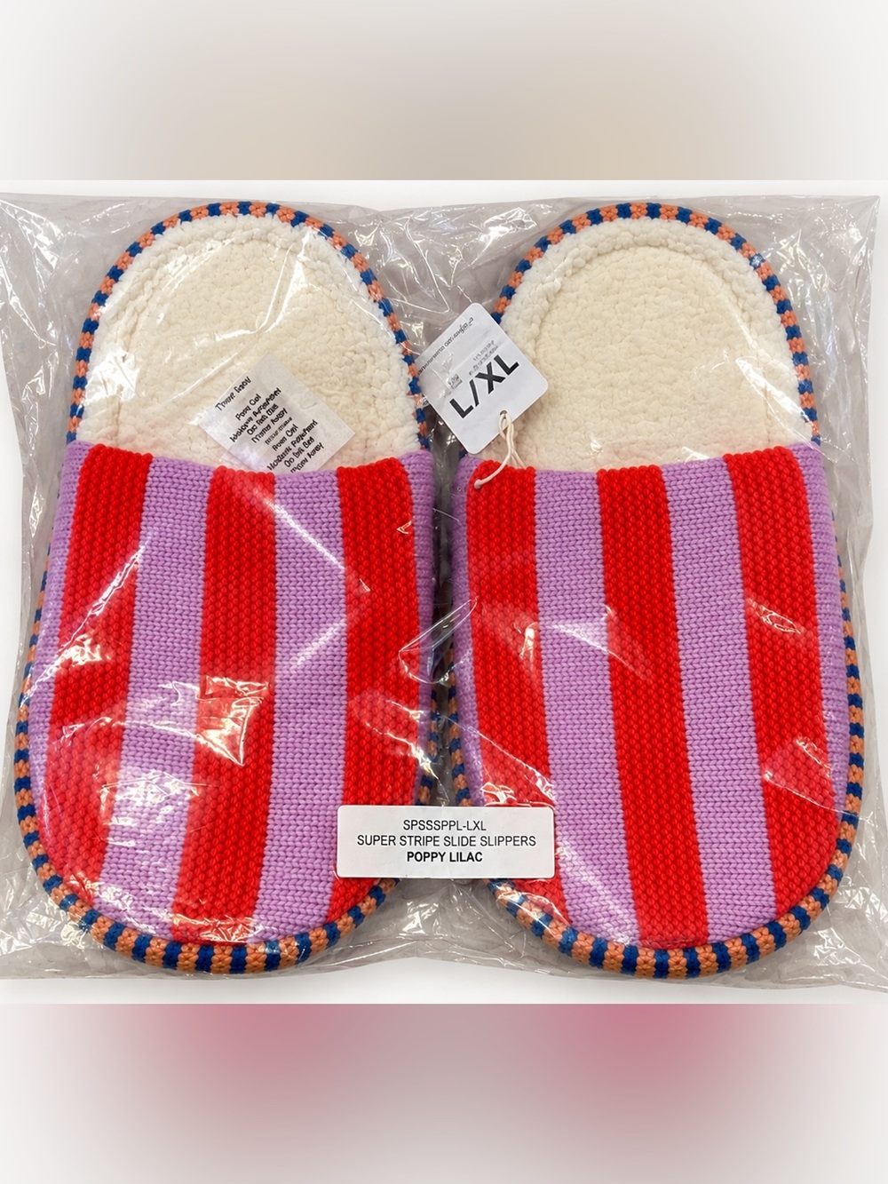Verloop Super Stripe Slide Slippers Poppy Lilac L/XL NIP
